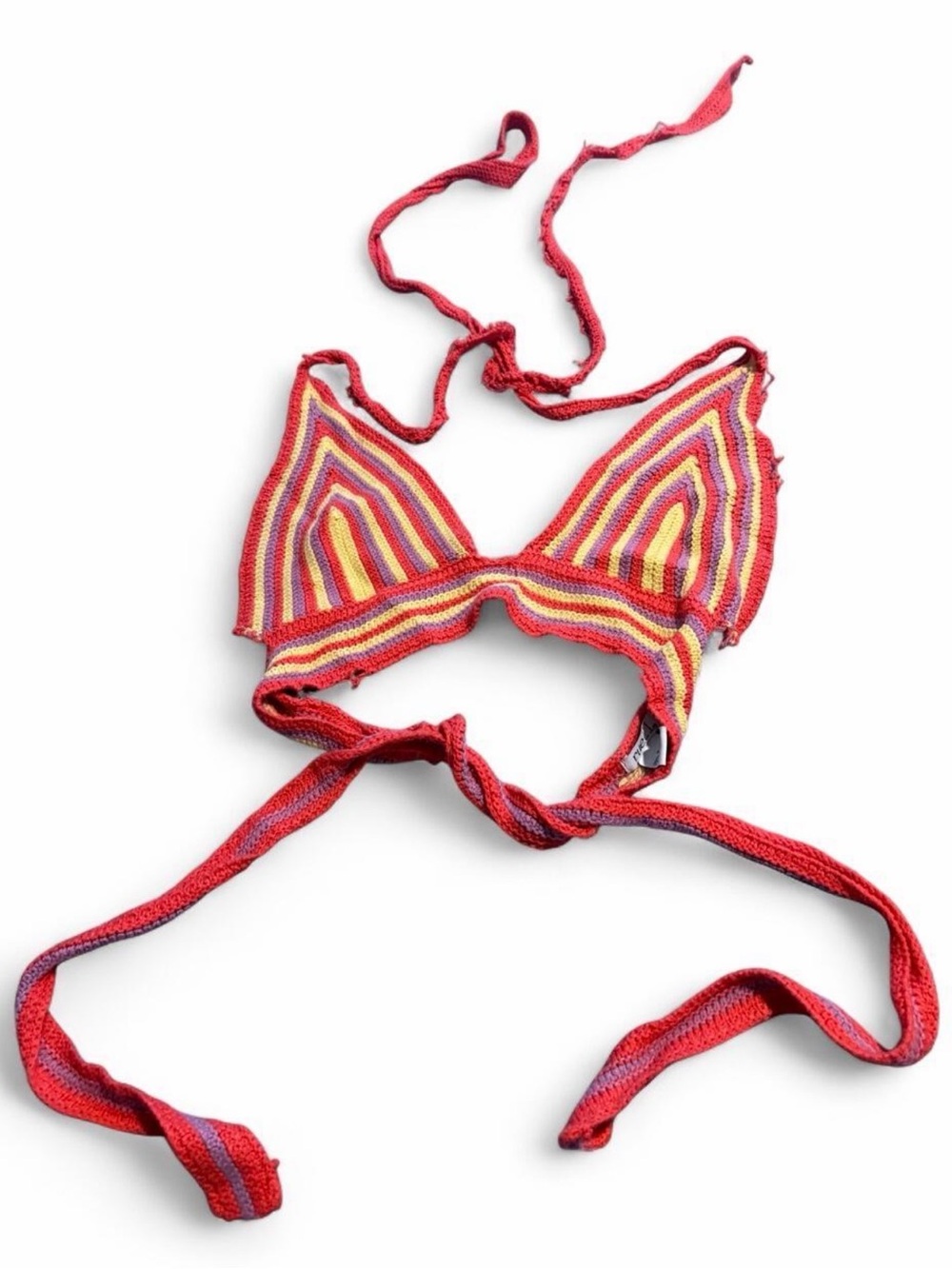 Striped Crochet Triangle Top - Red, Yellow, Purple